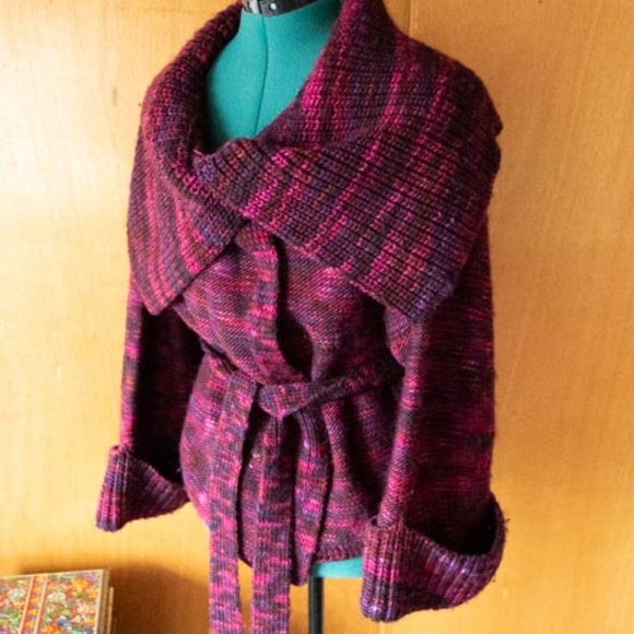 Marc by Marc Jacobs 100% Wool Burgundy Purple Pink Belt Collar Sweater wmns L/XL - Picture 9 of 11